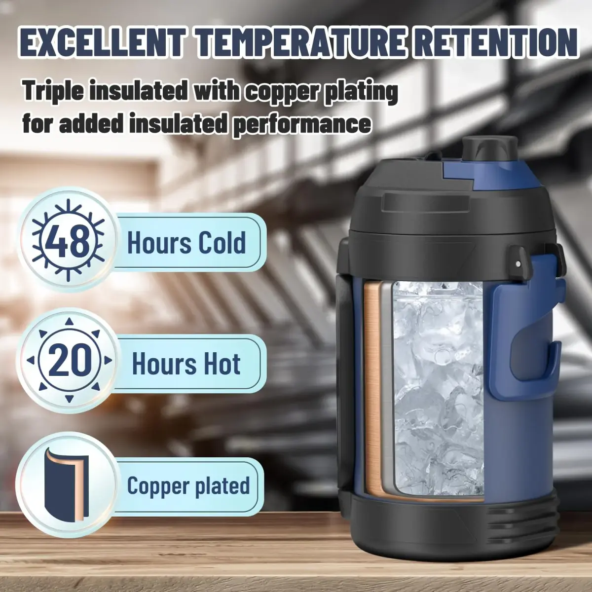 Zukro 1 Gallon Insulated Stainless Steel Water Jug 3.78 L (128 oz) | Keeps Drinks Cold 48 Hrs - view 2