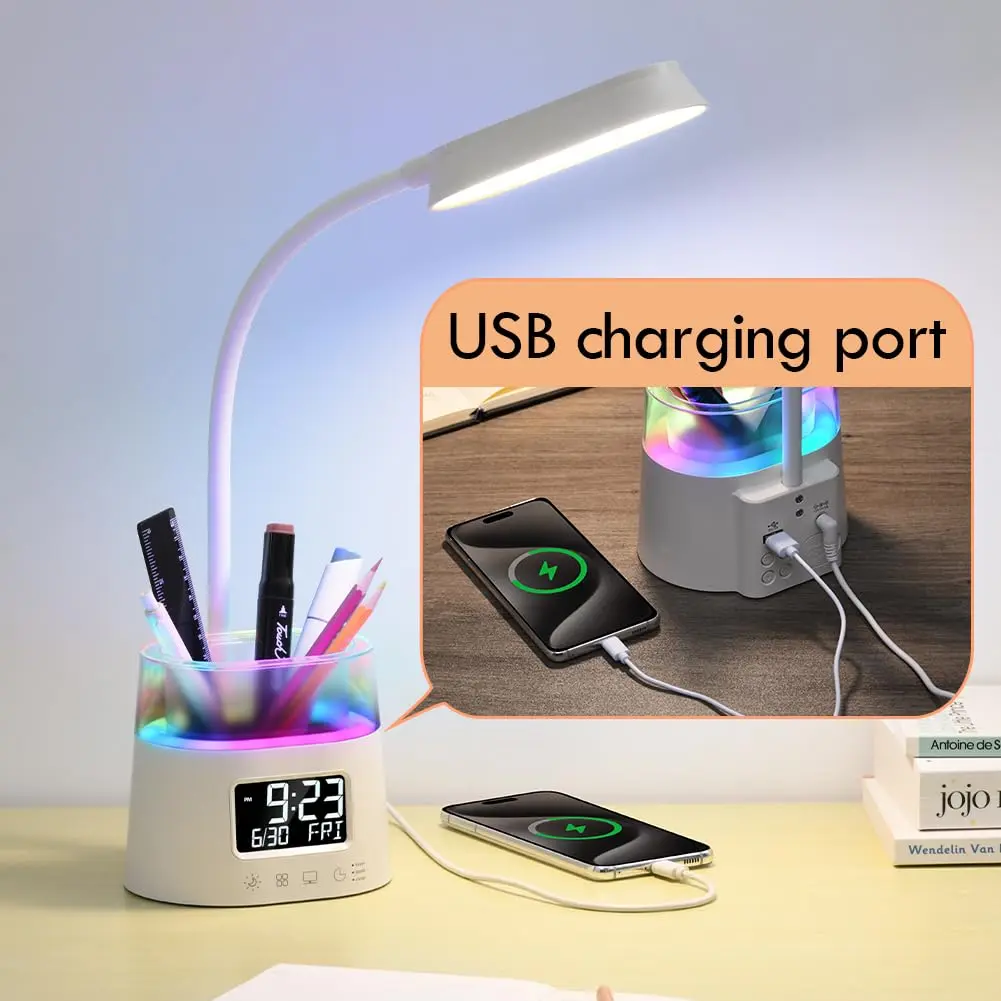 WILIT LED Desk Lamp for Home Office with Pen Holder, RGB Night Light, White | Adjustable Brightness & Timer - view 5
