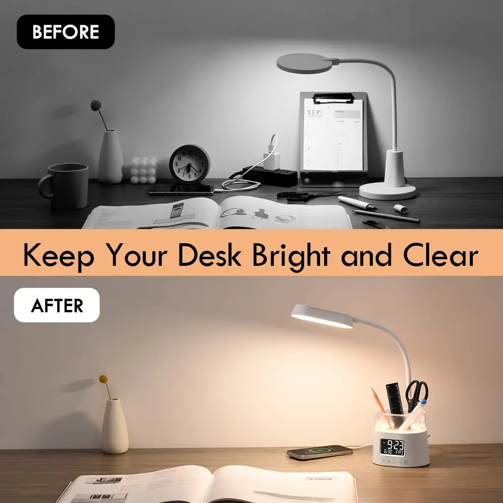 WILIT LED Desk Lamp for Home Office with Pen Holder, RGB Night Light, White | Adjustable Brightness & Timer - view 6