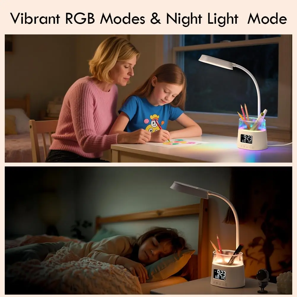 WILIT LED Desk Lamp for Home Office with Pen Holder, RGB Night Light, White | Adjustable Brightness & Timer - view 7