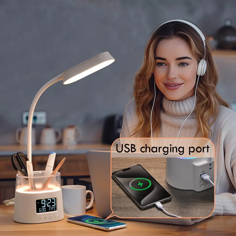 WILIT LED Desk Lamp for Home Office with Pen Holder, RGB Night Light, White | Adjustable Brightness & Timer - view 8