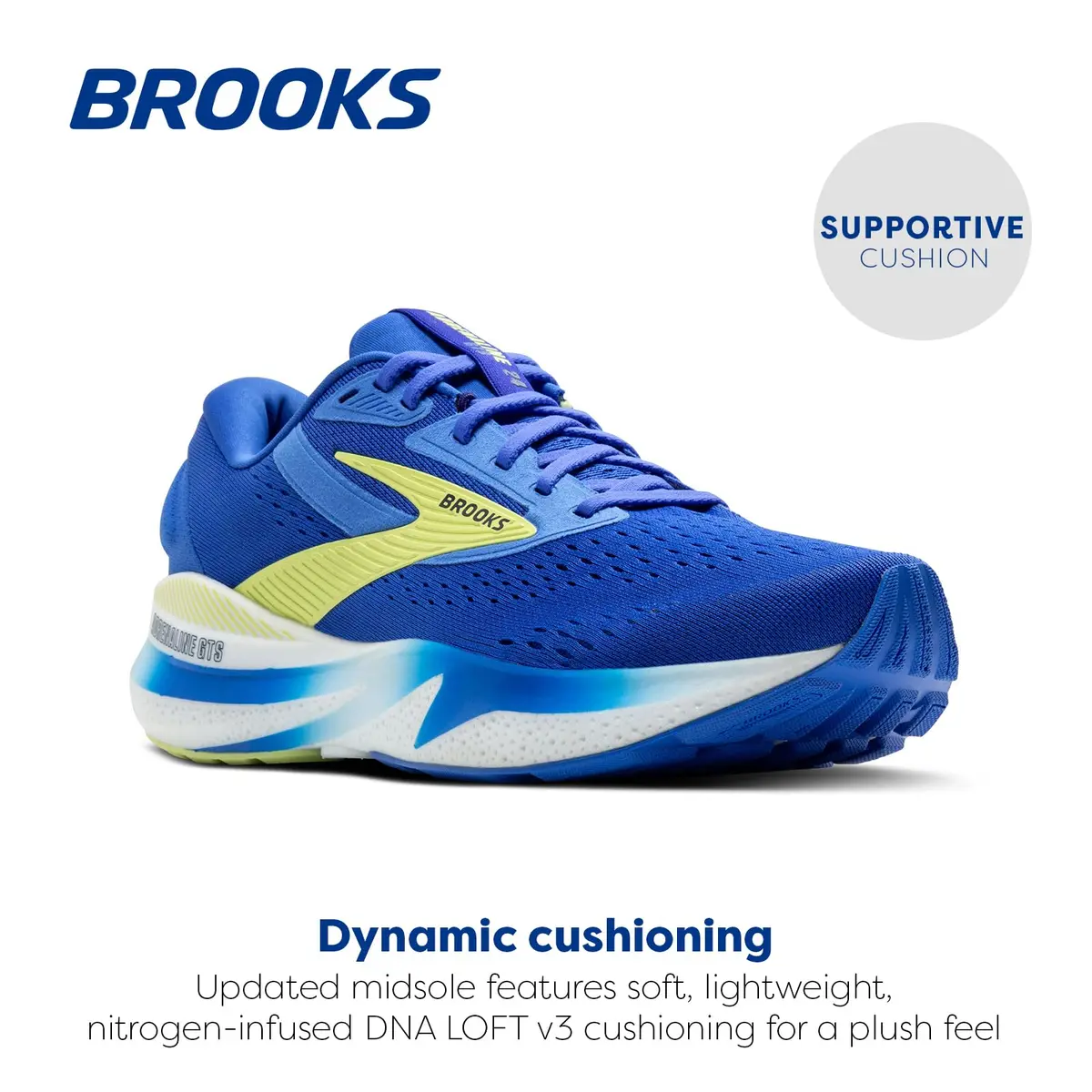 Brooks Men’s Adrenaline GTS 24 Supportive Running Shoe - Cobalt/Neo Yellow/Peacoat - 10 Medium | Lightweight Support with Nitrogen-Infused Cushioning - view 2