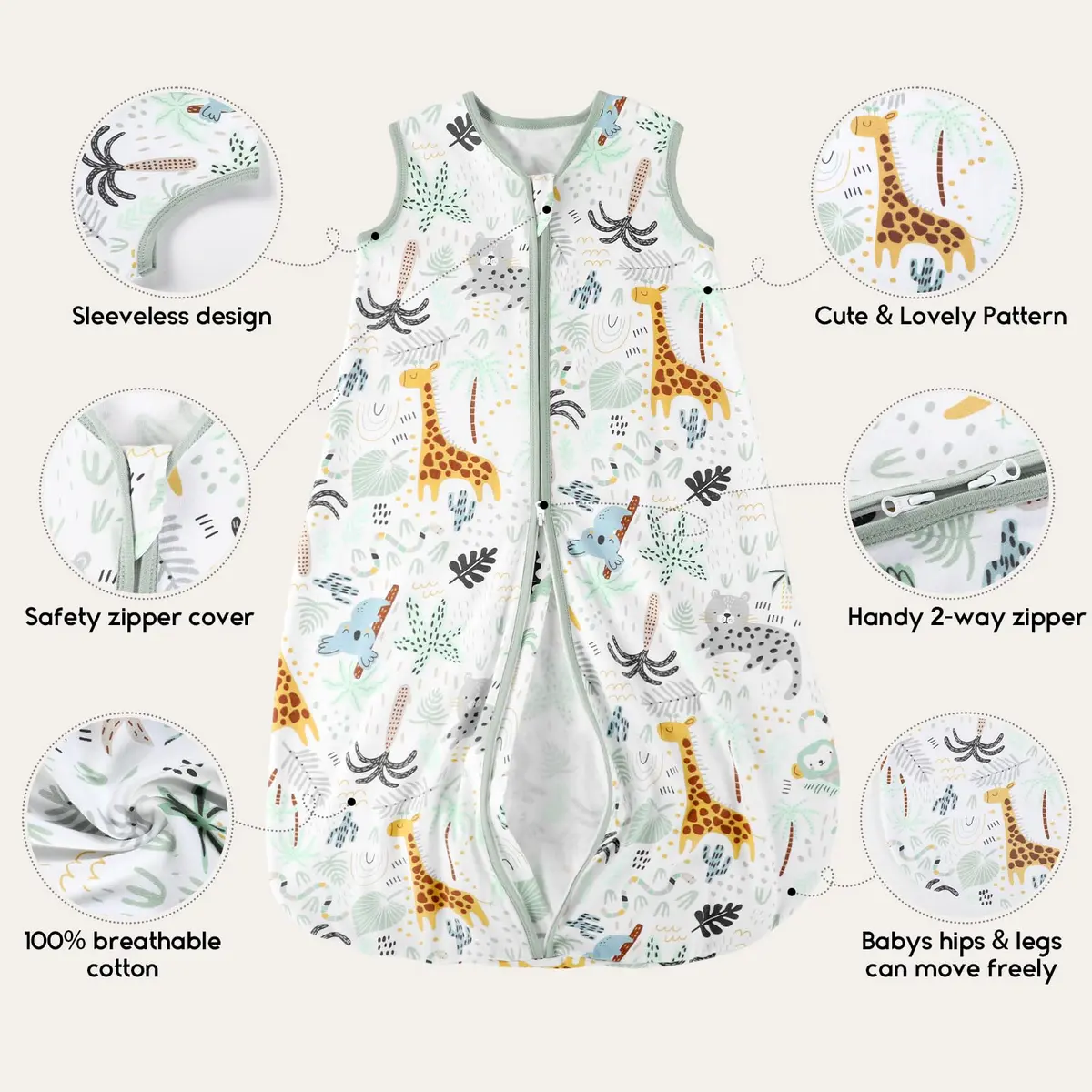 Yoofoss Baby Sleep Sack 0-6 Months 0.5 TOG | Organic Cotton Baby Wearable Blanket - view 5