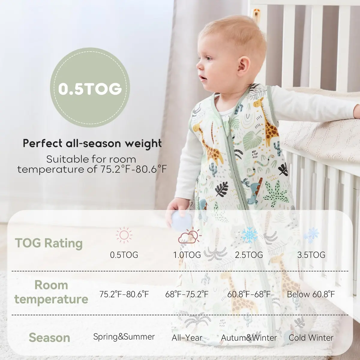 Yoofoss Baby Sleep Sack 0-6 Months 0.5 TOG | Organic Cotton Baby Wearable Blanket - view 7