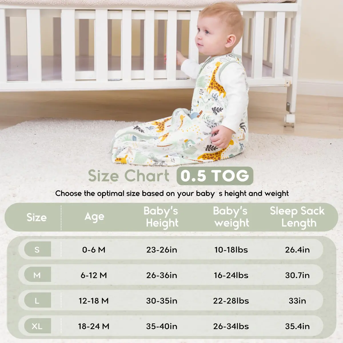 Yoofoss Baby Sleep Sack 0-6 Months 0.5 TOG | Organic Cotton Baby Wearable Blanket - view 4