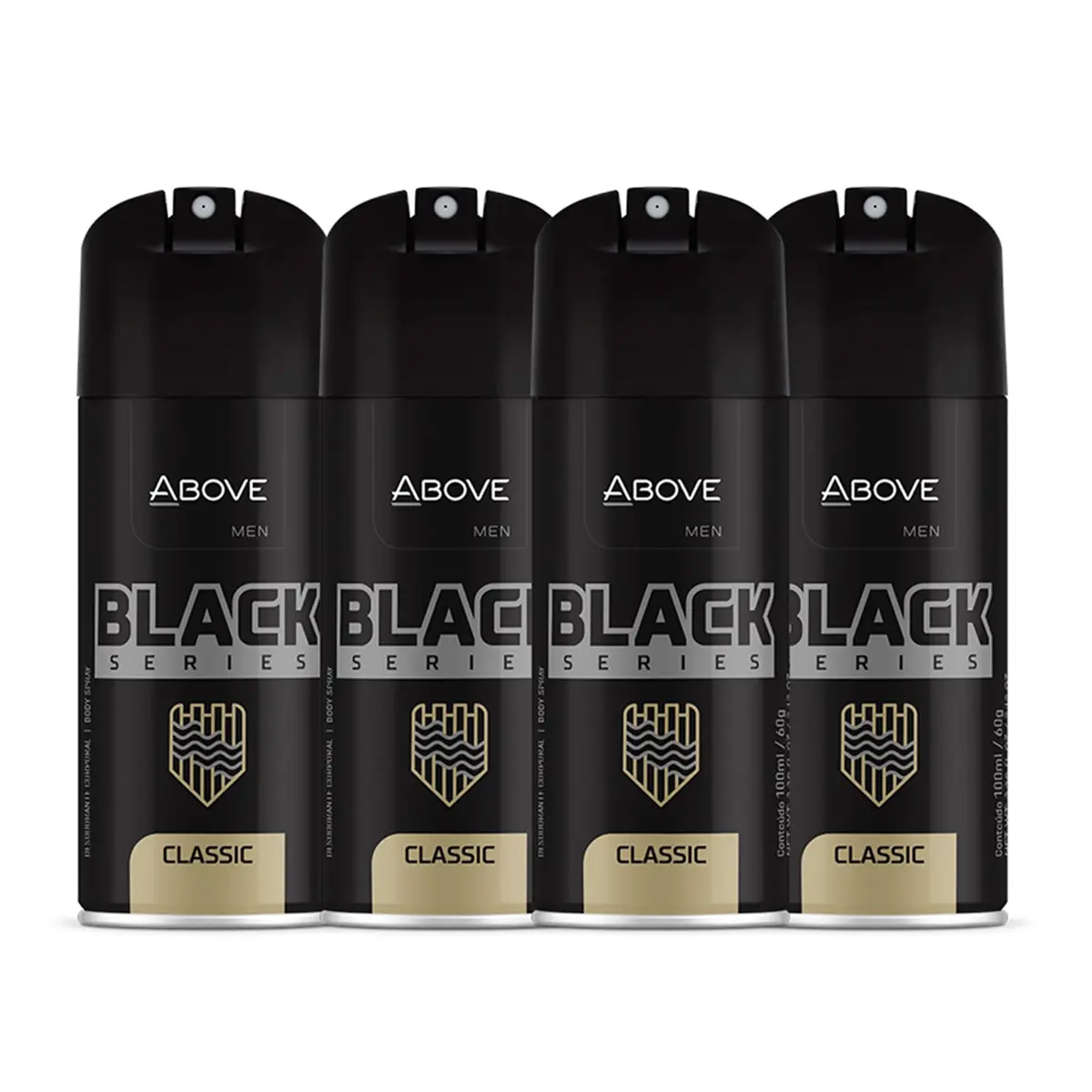 ABOVE Black Series Body Spray, Classic, 4 pcs | Woody Fragrance, Long-Lasting Dry Spray - main product image