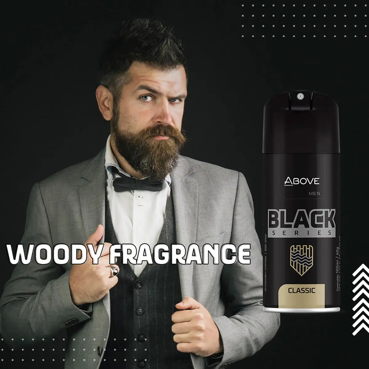 ABOVE Black Series Body Spray, Classic, 4 pcs | Woody Fragrance, Long-Lasting Dry Spray - view 5
