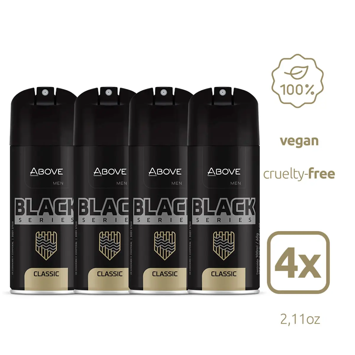 ABOVE Black Series Body Spray, Classic, 4 pcs | Woody Fragrance, Long-Lasting Dry Spray - view 2