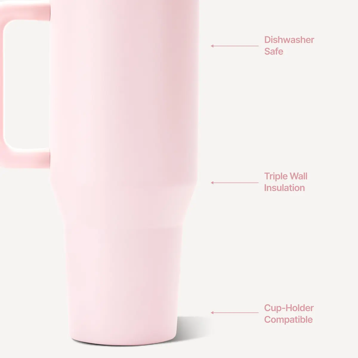 HydroJug Traveler 40oz Insulated Tumbler with Handle & Straw | Leak-Resistant Stainless Steel Water Bottle in Pink Sand - view 3