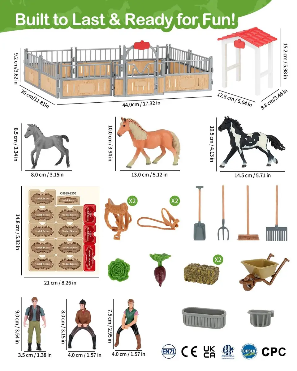 DuDuMo Horse Stable Playset with 3 Horses & 2 Riders | Realistic Farm Toy for Kids 3+ - view 6