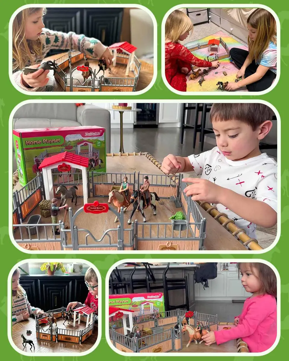 DuDuMo Horse Stable Playset with 3 Horses & 2 Riders | Realistic Farm Toy for Kids 3+ - view 7