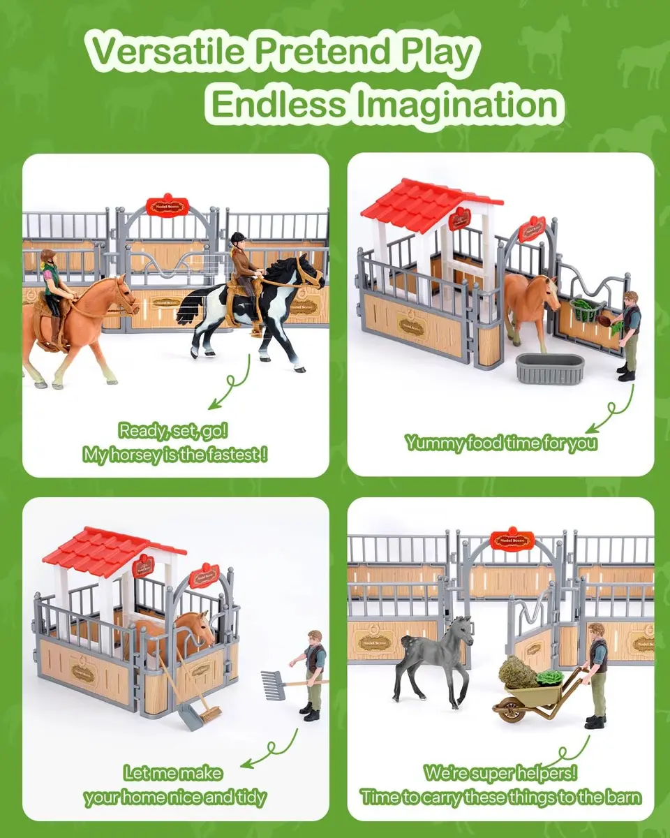 DuDuMo Horse Stable Playset with 3 Horses & 2 Riders | Realistic Farm Toy for Kids 3+ - view 3