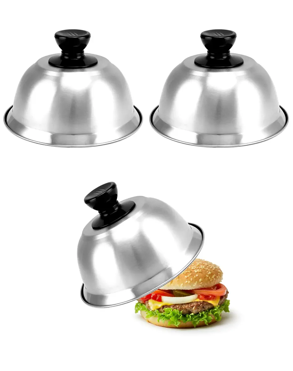 QWORK 6" Burger Covers Small Cheese Melting Dome | Stainless Steel Food Cover for Burger & Steak - main product image