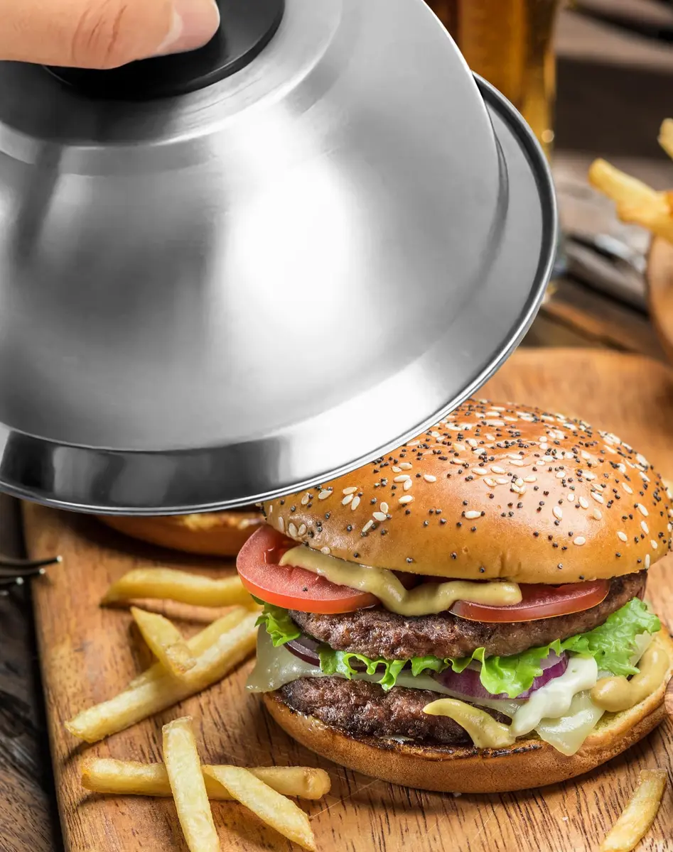 QWORK 6" Burger Covers Small Cheese Melting Dome | Stainless Steel Food Cover for Burger & Steak - view 3