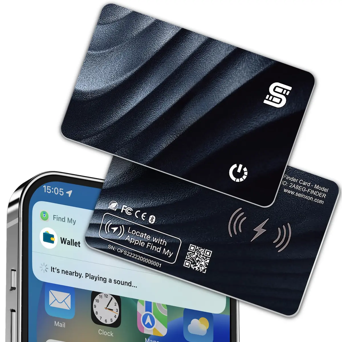 SEINXON Wallet Tracker (iOS Only) IP68 Thin Item Finder Card | Bluetooth Locator with Apple Find My & Wireless Charging - main product image