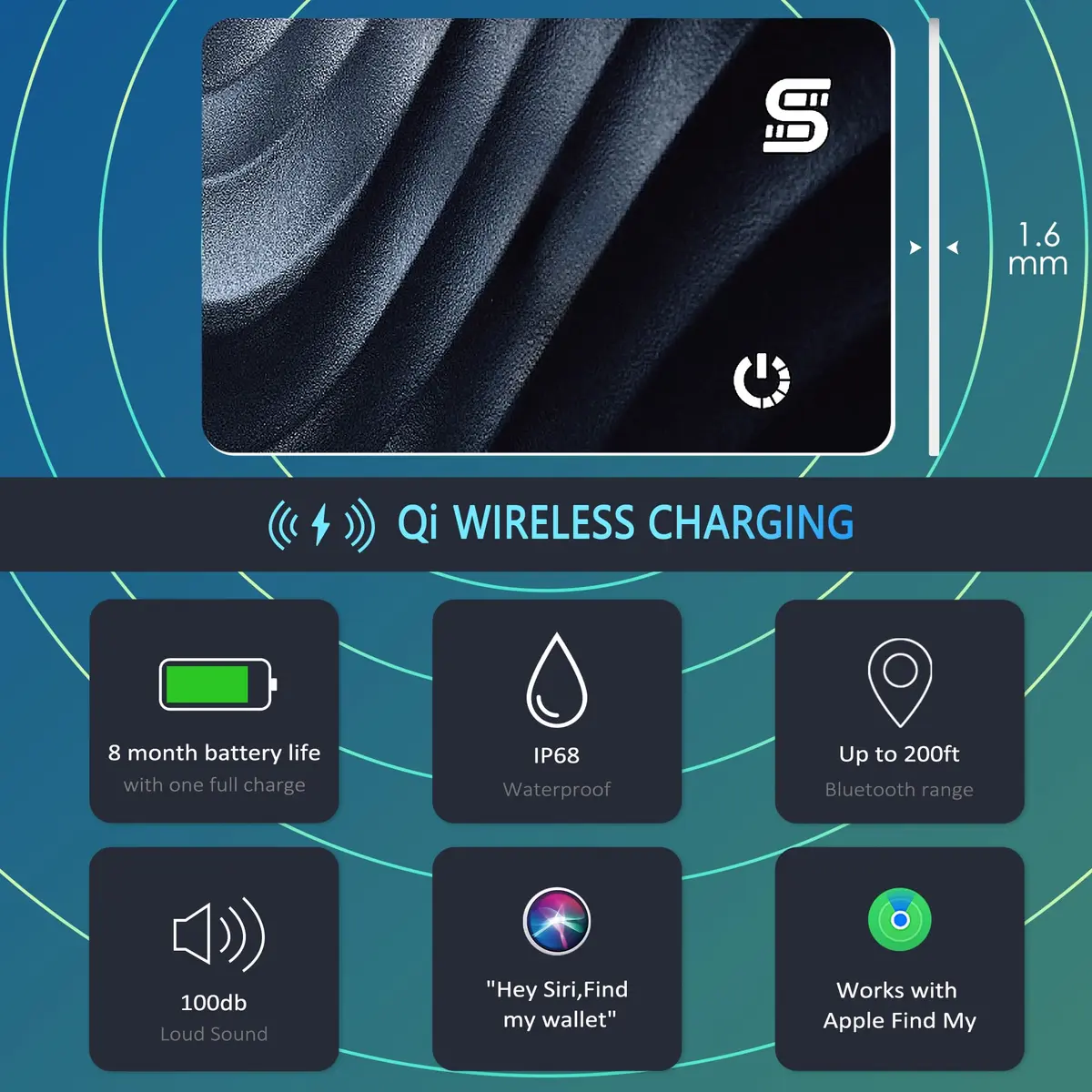 SEINXON Wallet Tracker (iOS Only) IP68 Thin Item Finder Card | Bluetooth Locator with Apple Find My & Wireless Charging - view 2