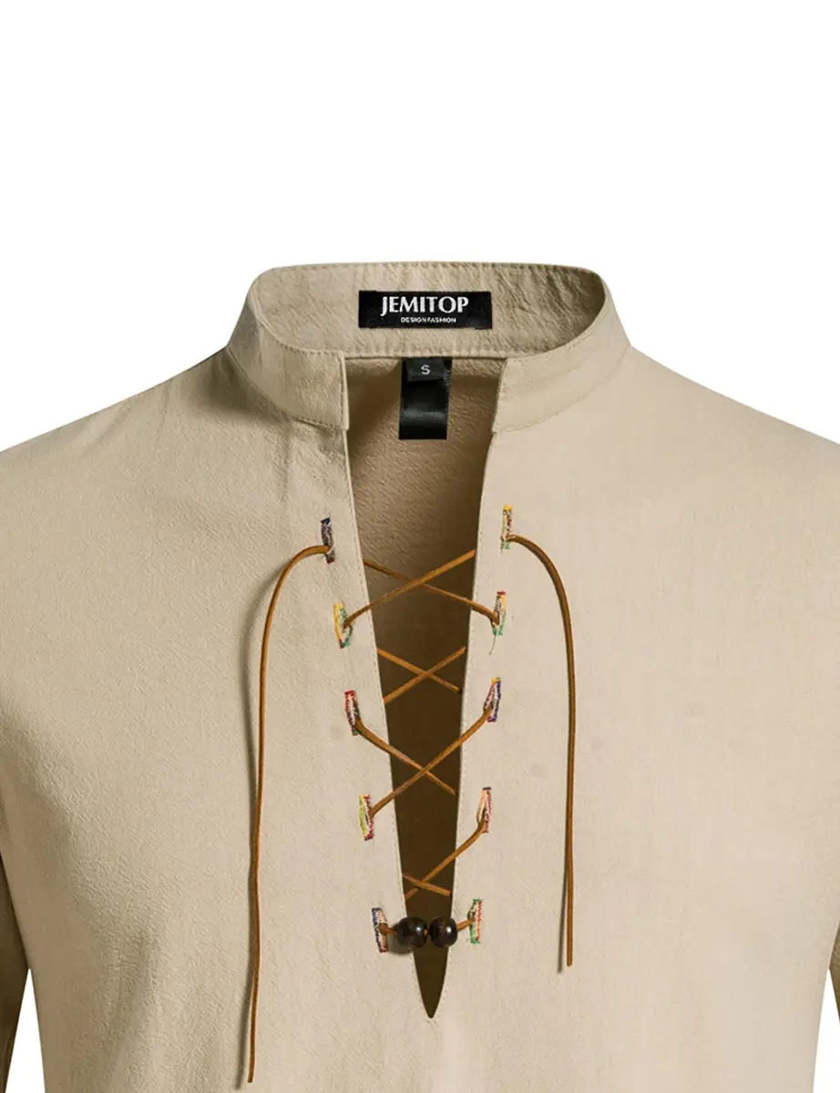 JEMITOP Men's Vintage Renaissance Costume Shirt Long Sleeve Lace Up M | Breathable Cotton for Cosplay & Halloween - view 4