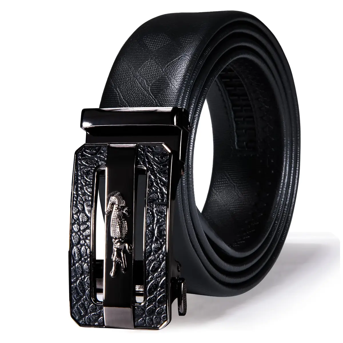 Dubulle Mens Ratchet Belt Leather Designer Black Slide Buckle Dress Belts | Adjustable, Genuine Leather, Gift Box - main product image