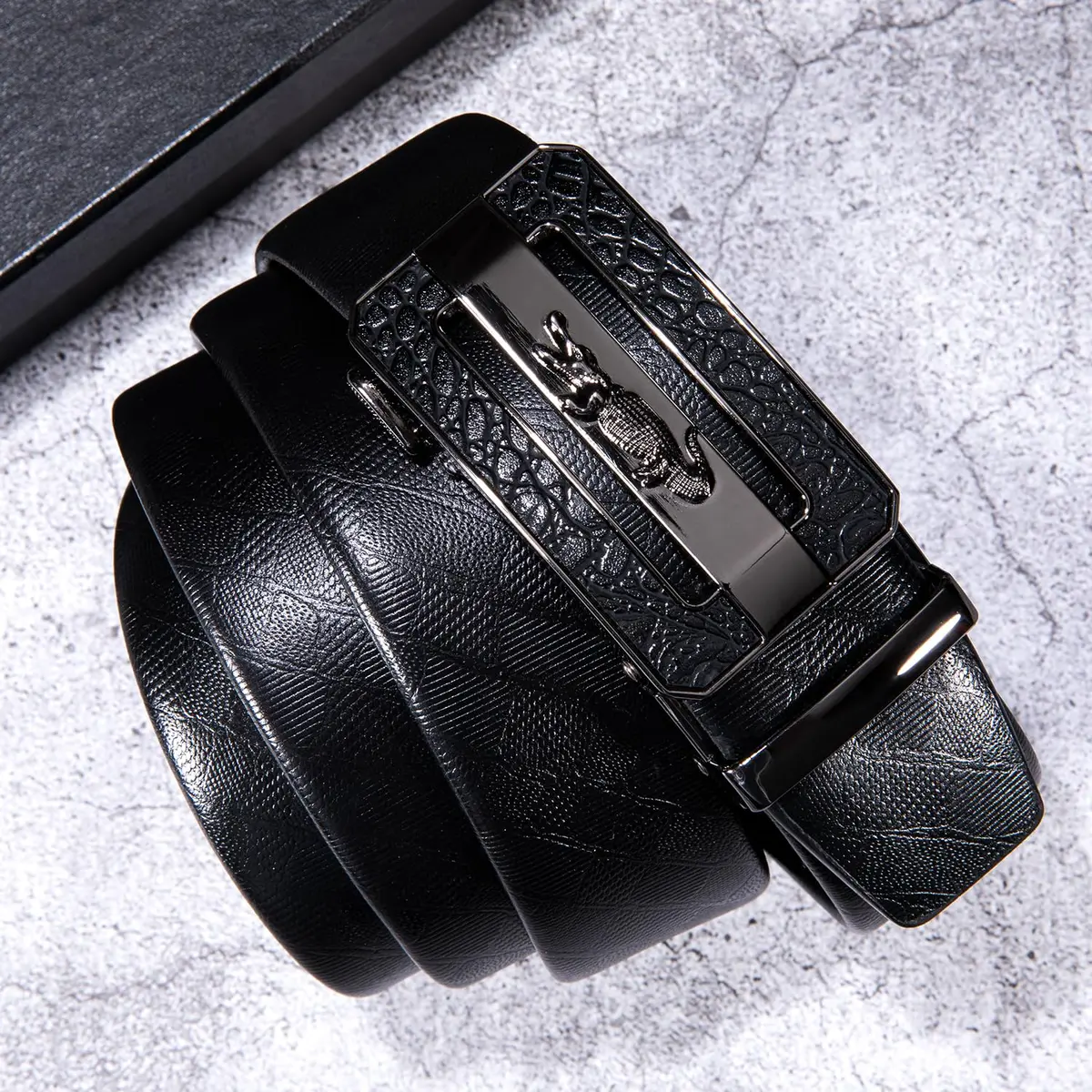 Dubulle Mens Ratchet Belt Leather Designer Black Slide Buckle Dress Belts | Adjustable, Genuine Leather, Gift Box - view 5