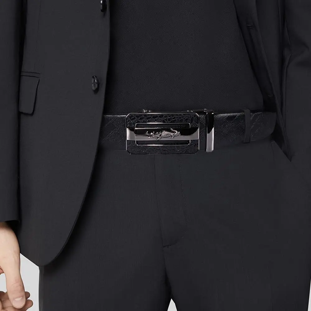 Dubulle Mens Ratchet Belt Leather Designer Black Slide Buckle Dress Belts | Adjustable, Genuine Leather, Gift Box - view 6