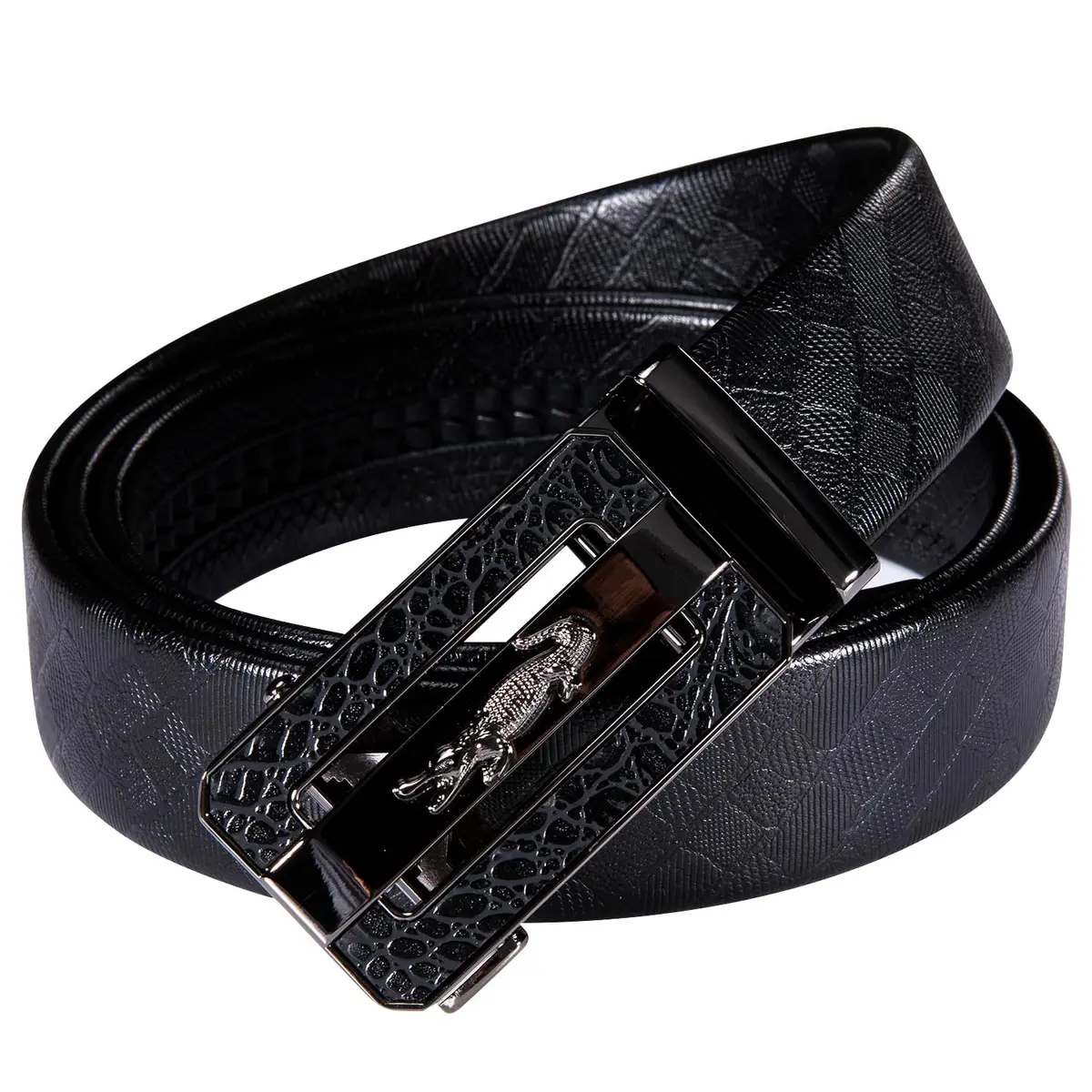 Dubulle Mens Ratchet Belt Leather Designer Black Slide Buckle Dress Belts | Adjustable, Genuine Leather, Gift Box - view 3