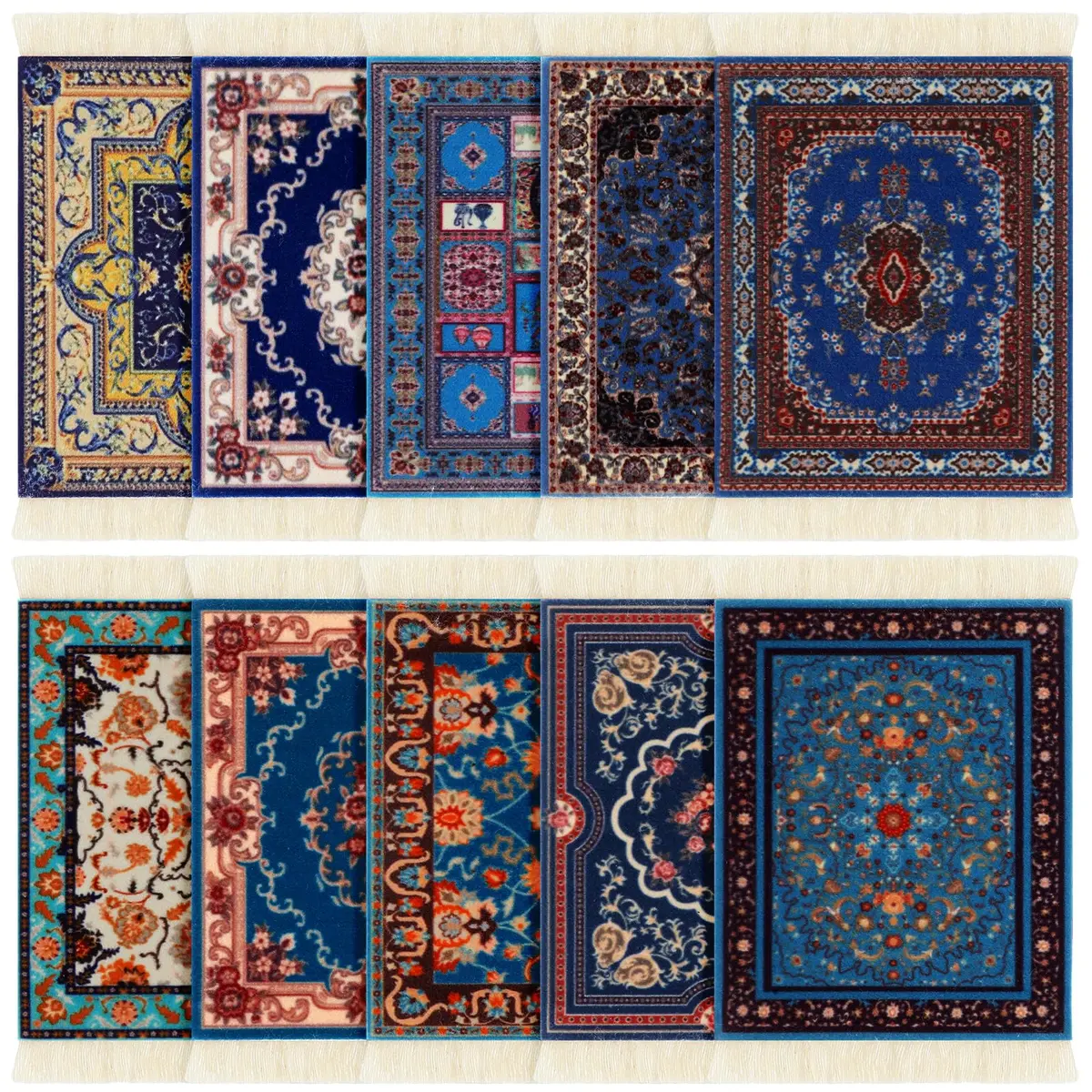 Preboun Rug Style Coasters Set of 10 | Classic Oriental Carpet Design, 13 x 9.1 cm - main product image