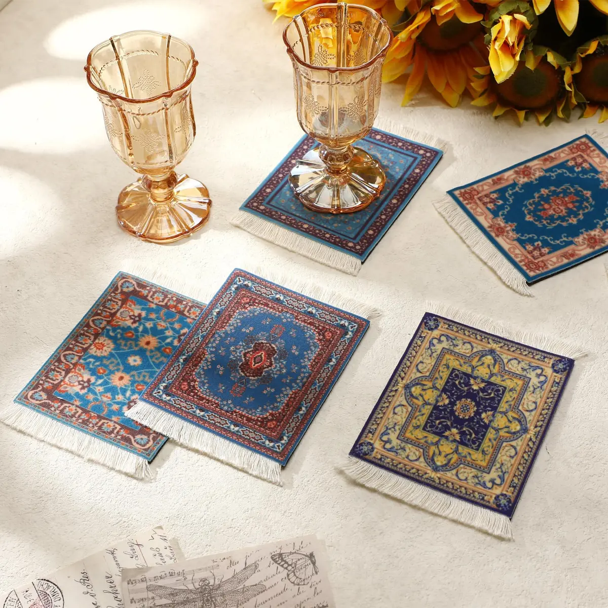 Preboun Rug Style Coasters Set of 10 | Classic Oriental Carpet Design, 13 x 9.1 cm - view 5