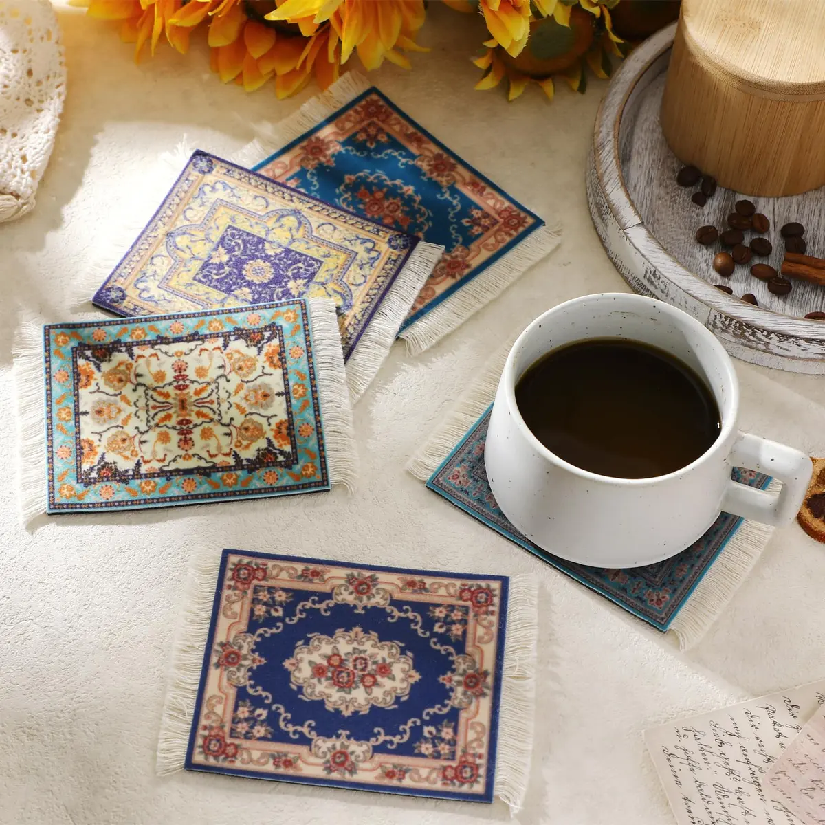 Preboun Rug Style Coasters Set of 10 | Classic Oriental Carpet Design, 13 x 9.1 cm - view 6