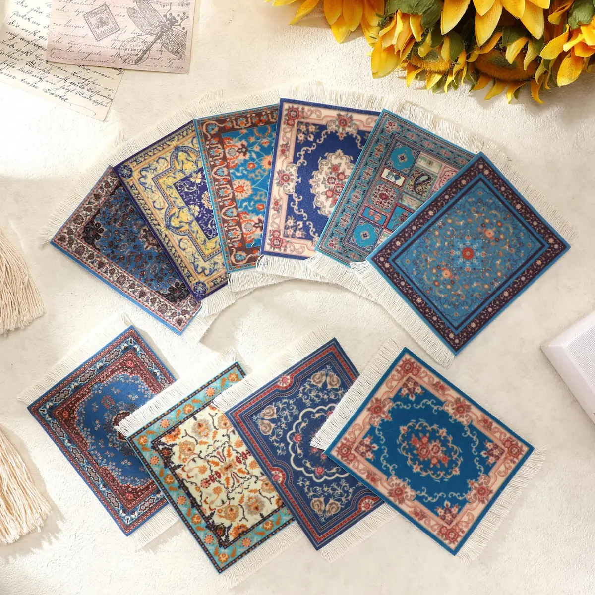 Preboun Rug Style Coasters Set of 10 | Classic Oriental Carpet Design, 13 x 9.1 cm - view 4