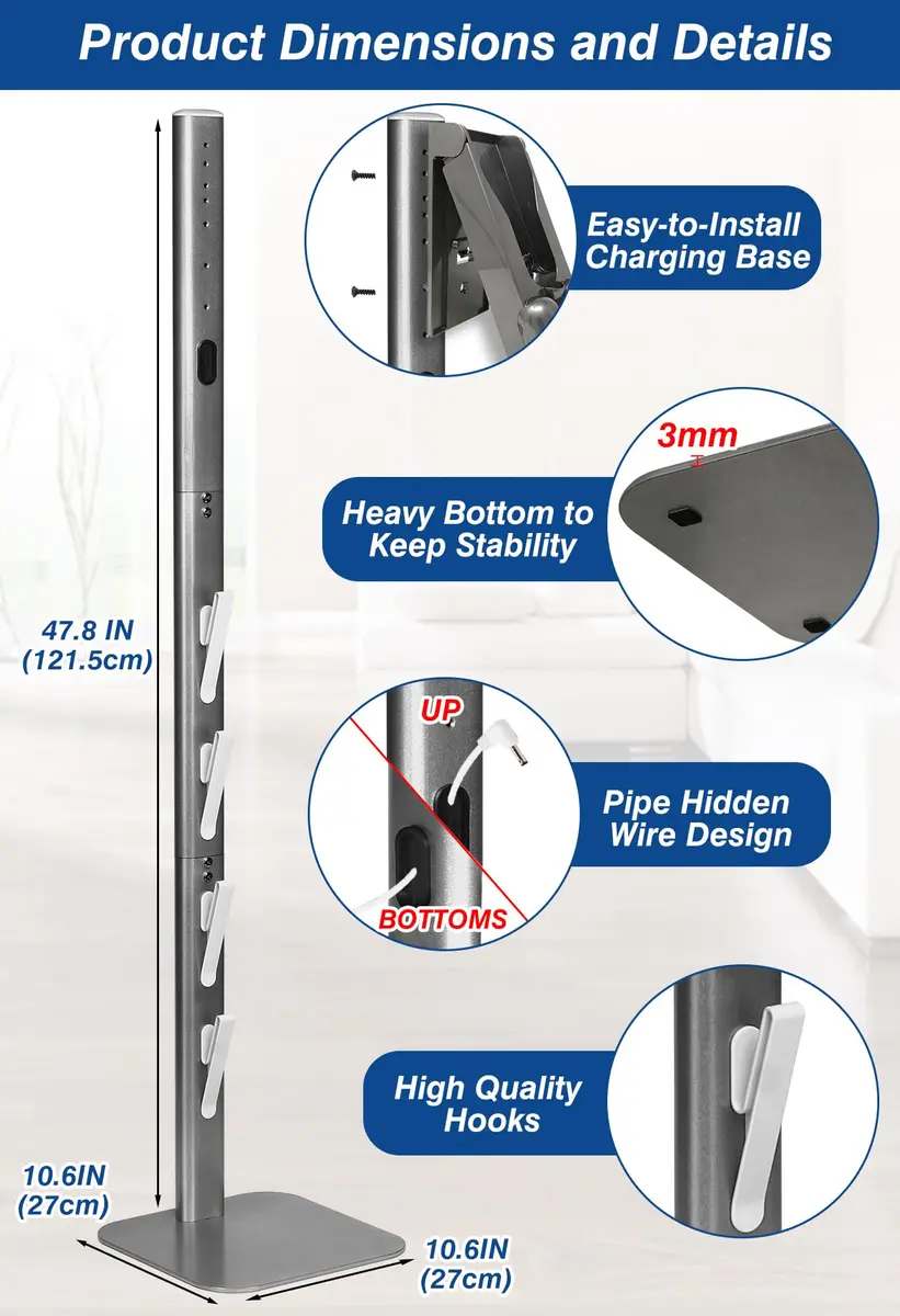 Haturi Metal Vacuum Stand Holder for Dyson Cordless Stick Vacuums | 47.8 inch (121.4 cm) Tall - view 5