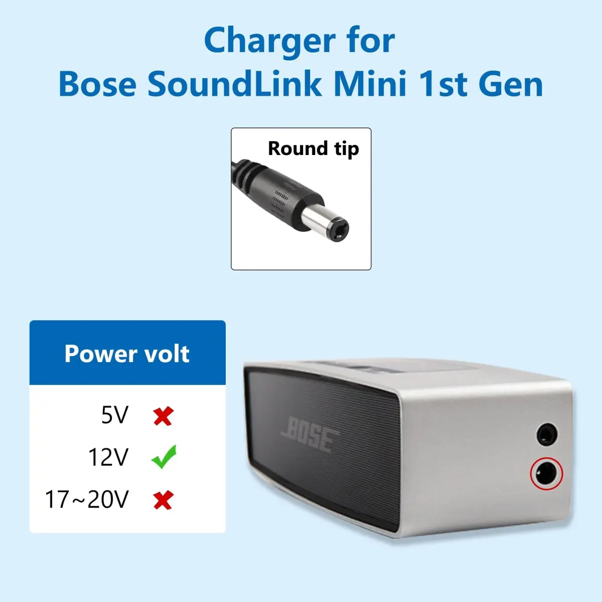 FNKTQL 12V 1A AC Adapter for Bose SoundLink Mini (1st Gen ONLY) & SoundDock XT | 1.8m (6ft) Cord - view 3