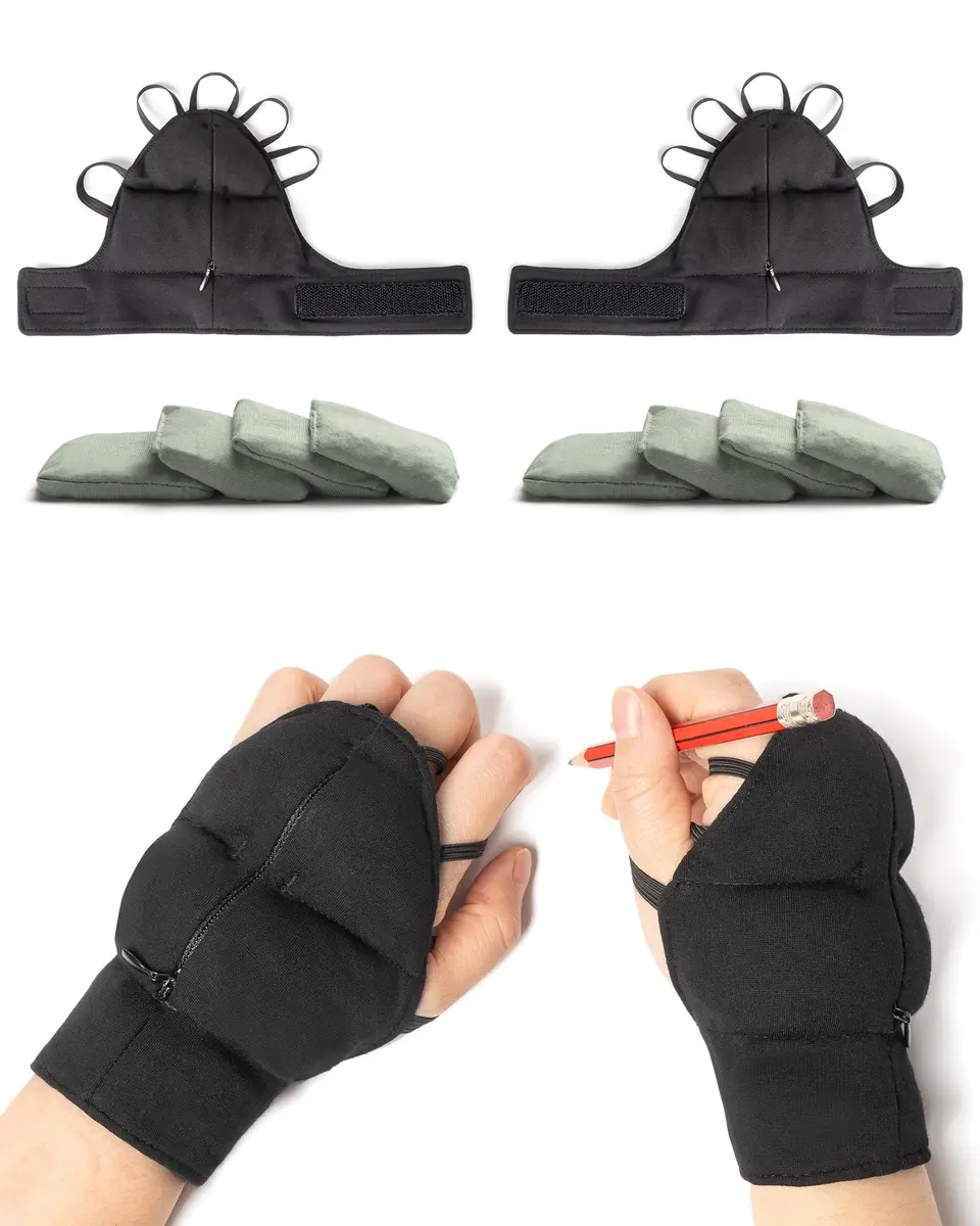 Bottle Pouch Weighted Gloves for Tremors Set Small | Adjustable Hand Support for Parkinson's & Elderly - main product image