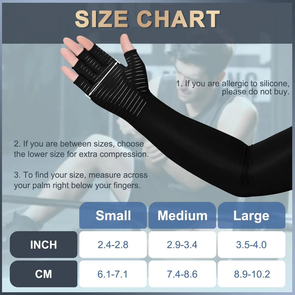 Zuscot Copper Long Compression Gloves for Arthritis & Edema | Support & Pain Relief (70-120 chars) - view 3
