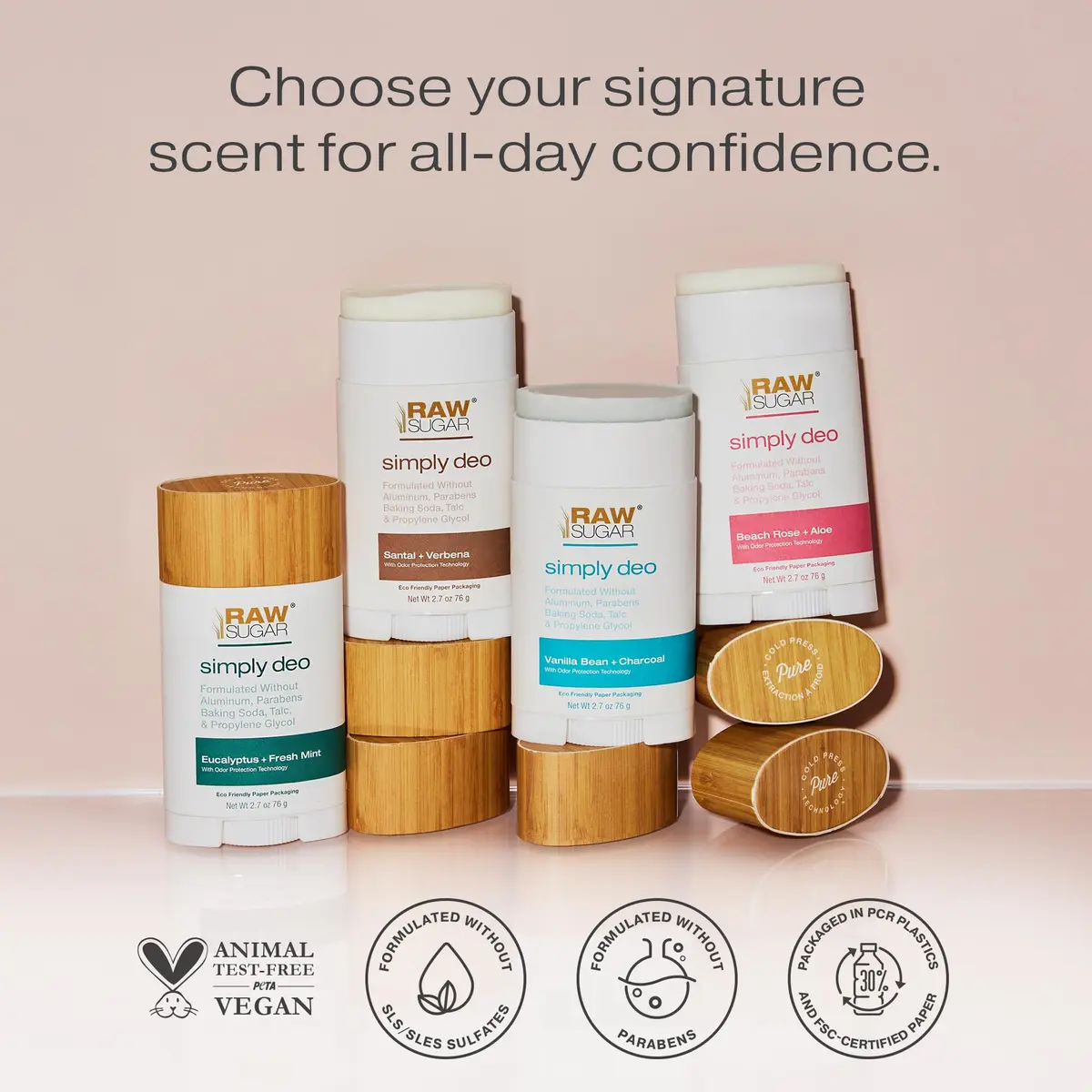 RAW SUGAR Aluminum Free Deodorant Stick Pack of 3 | Sensitive, Clean, Santal + Verbena - view 5