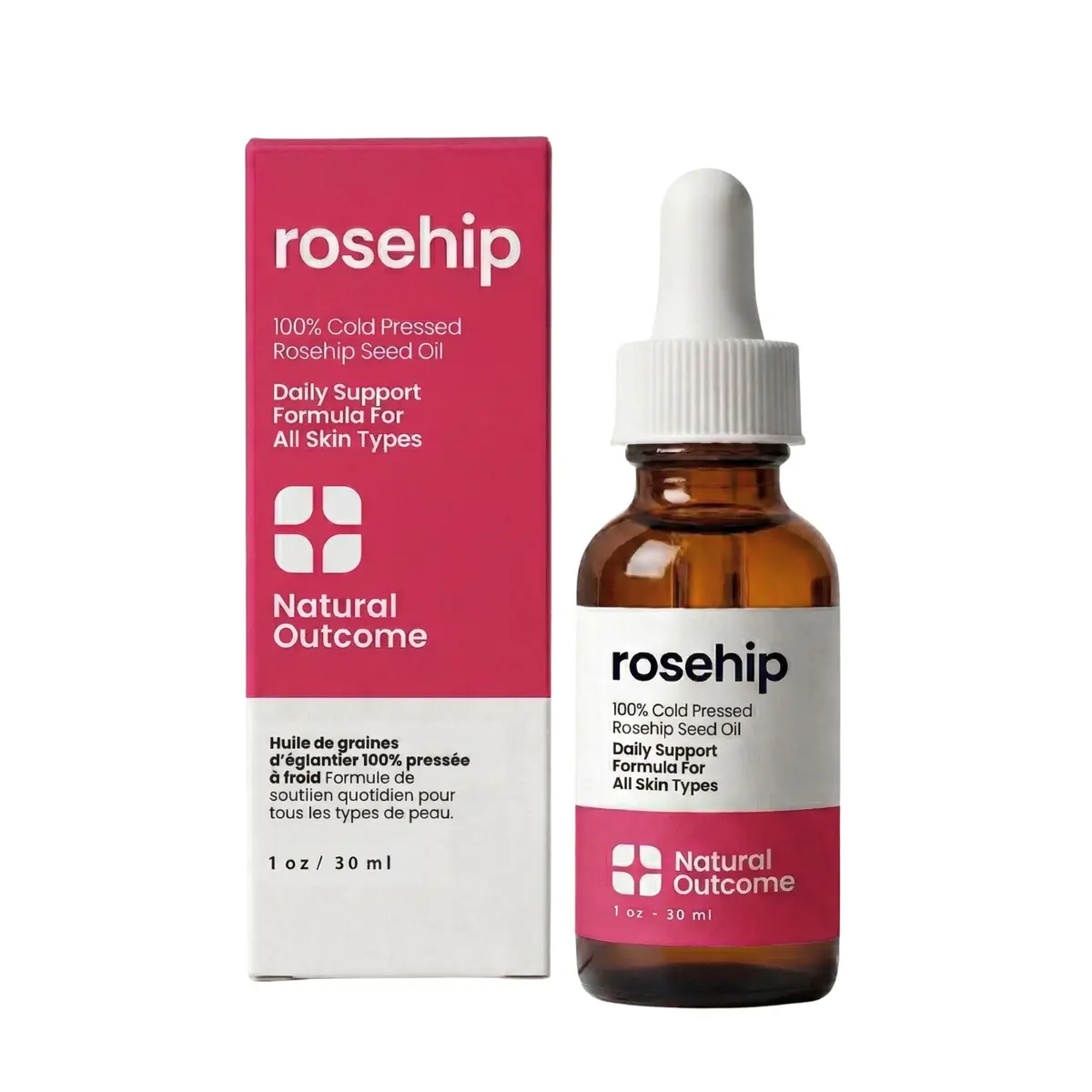 natural outcome Rosehip Oil 1 oz | Pure, Cold-Pressed Face Oil for Hydration & Anti-Aging - main product image