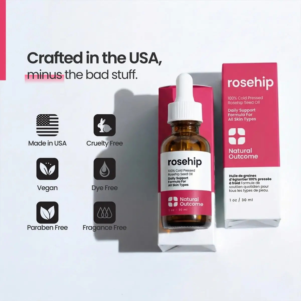 natural outcome Rosehip Oil 1 oz | Pure, Cold-Pressed Face Oil for Hydration & Anti-Aging - view 5