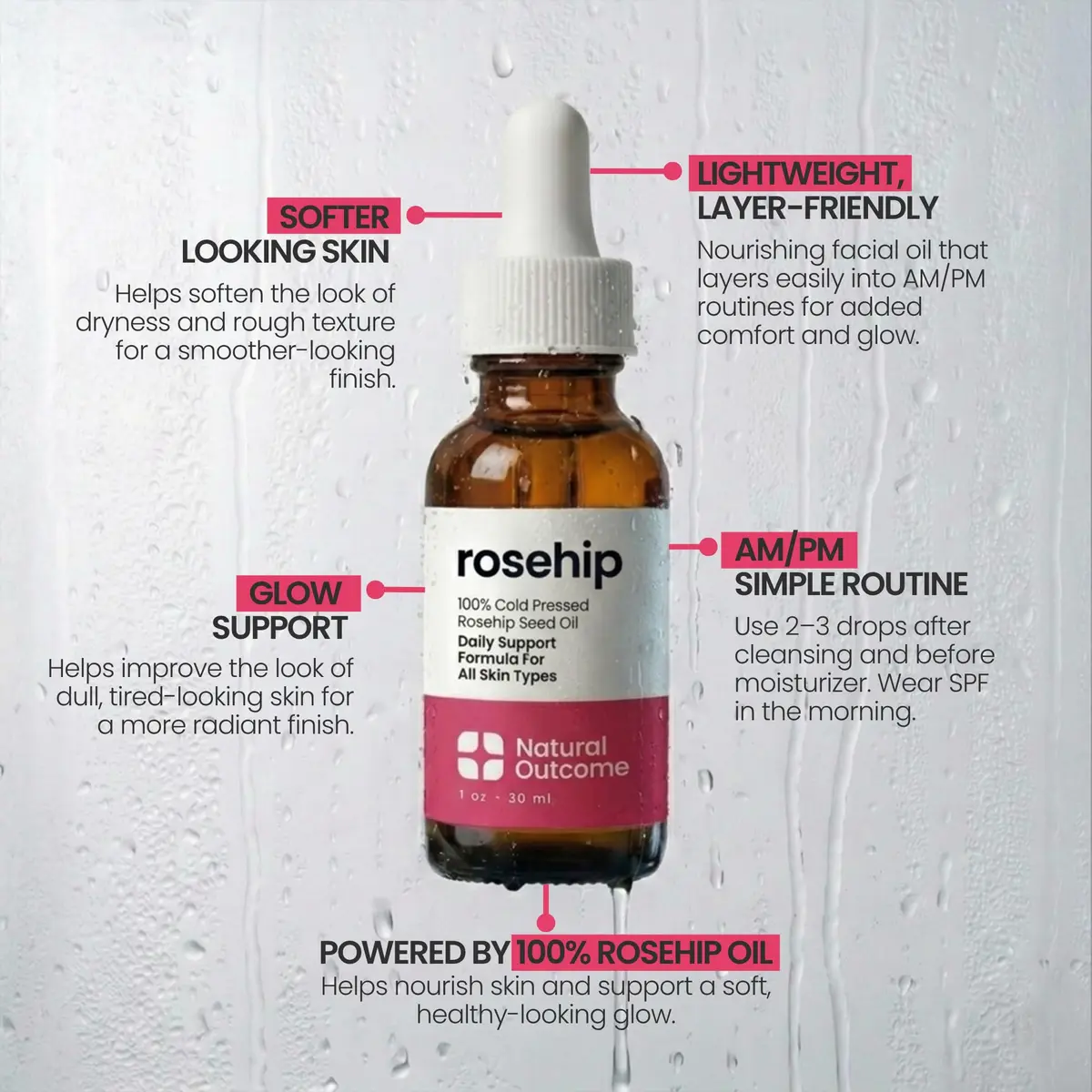 natural outcome Rosehip Oil 1 oz | Pure, Cold-Pressed Face Oil for Hydration & Anti-Aging - view 7