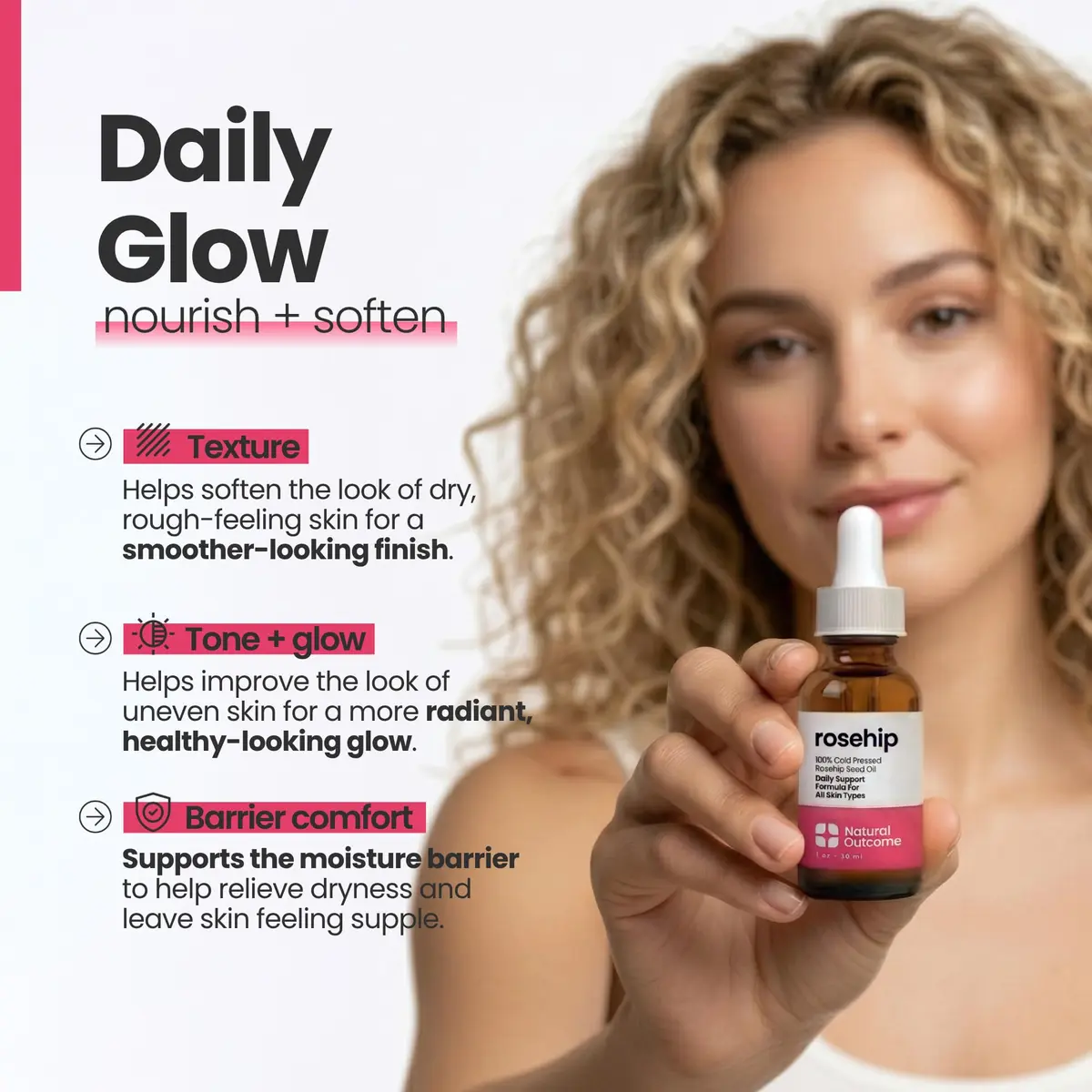natural outcome Rosehip Oil 1 oz | Pure, Cold-Pressed Face Oil for Hydration & Anti-Aging - view 3