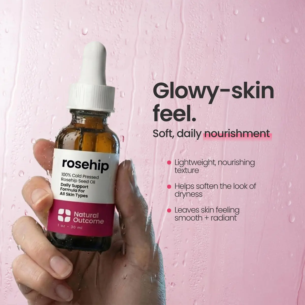 natural outcome Rosehip Oil 1 oz | Pure, Cold-Pressed Face Oil for Hydration & Anti-Aging - view 4