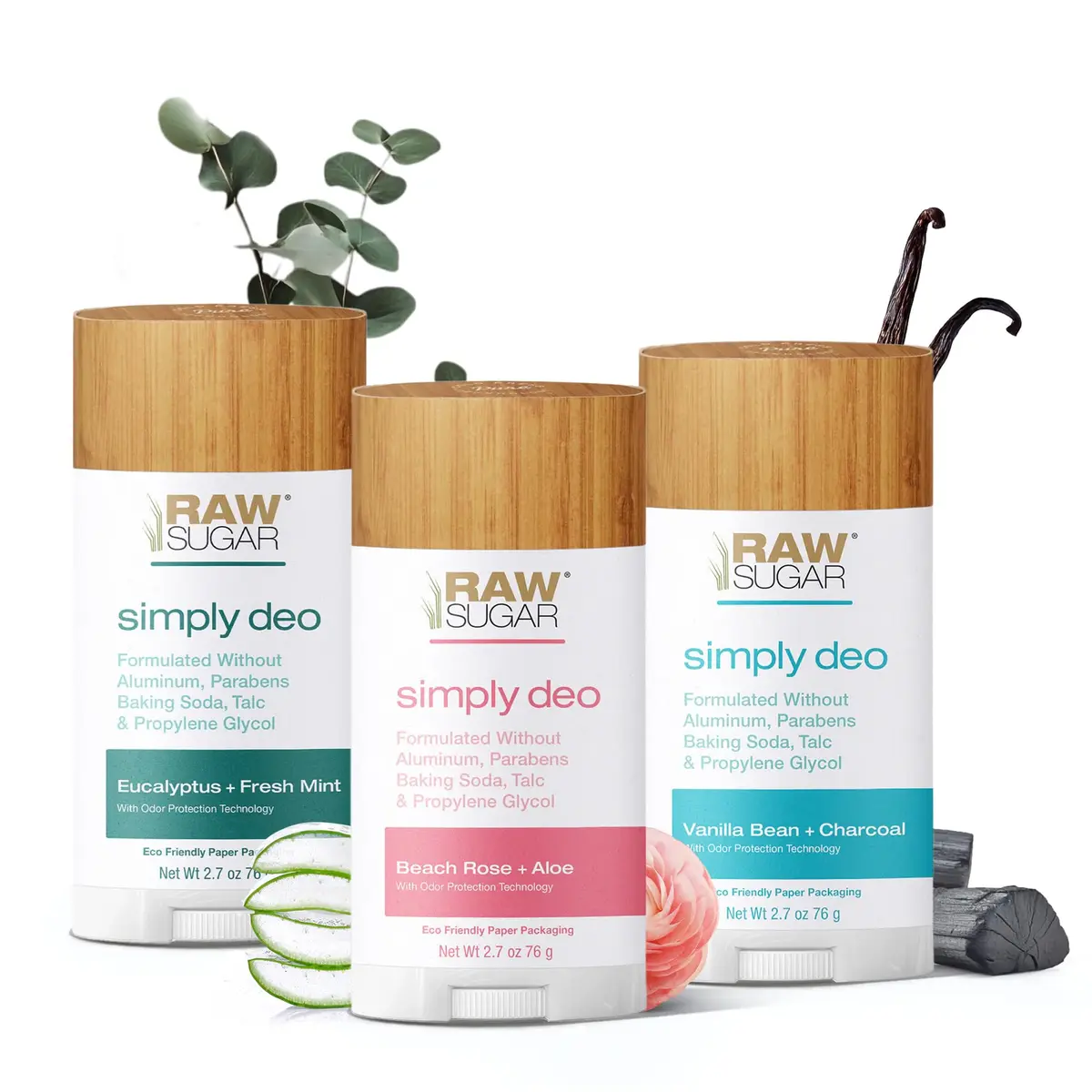 RAW SUGAR Deodorant Stick, Simply Deo Variety Bundle (Pack of 3) | Aluminum-Free, Sensitive Skin Friendly - main product image