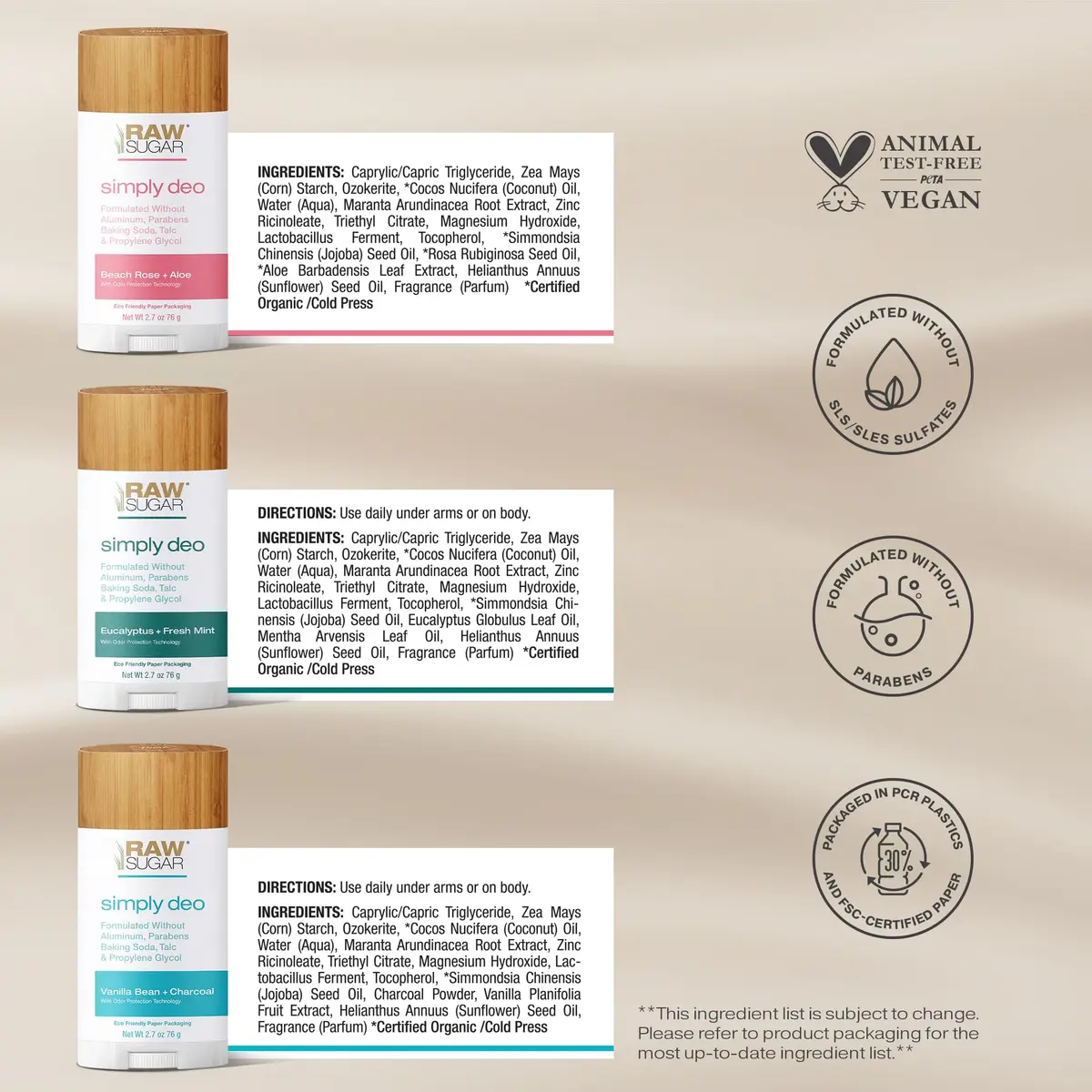 RAW SUGAR Deodorant Stick, Simply Deo Variety Bundle (Pack of 3) | Aluminum-Free, Sensitive Skin Friendly - view 6
