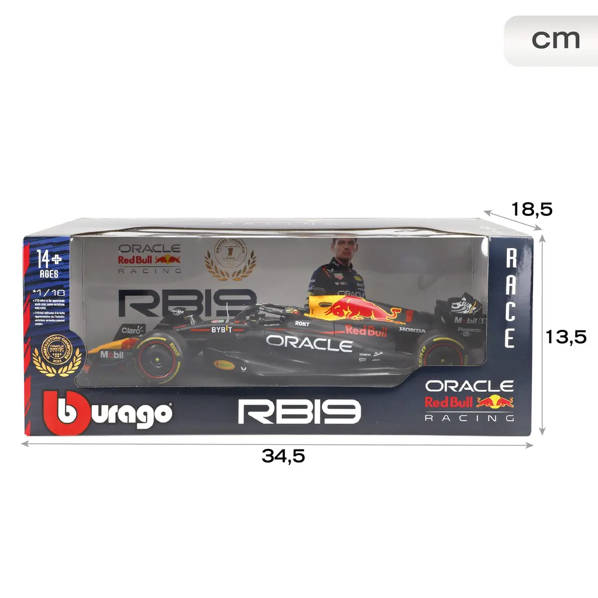 Bburago 1:18 Scale Formula Race Oracle Red Bull Racing RB19 (2023) Diecast Vehicle with Driver Helmet Verstappen #1 | Detailed Collectible - view 2