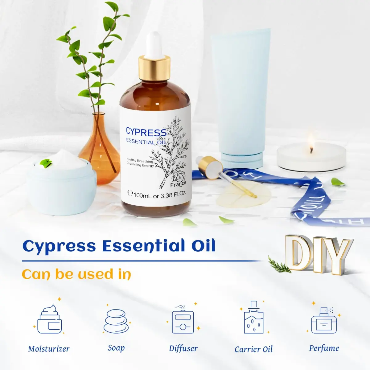 HIQILI Cypress Essential Oil (100ml / 3.38 Fl Oz) | Natural Woody Aroma for Diffusers & Skin Care - view 5