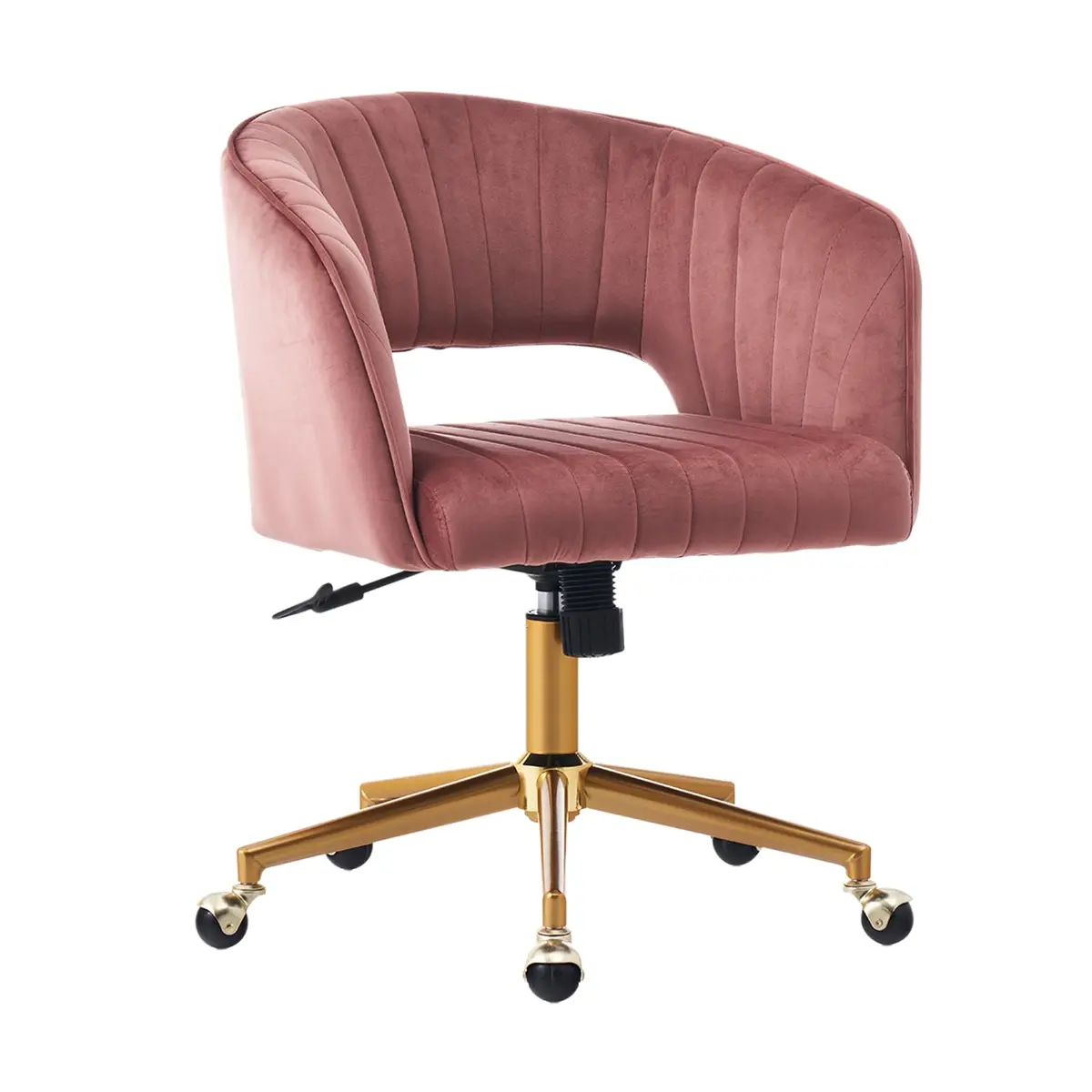 FENFSHE Velvet Vanity Chair with Swivel & Gold Base | 360° Rotation, Pink, 19.3 inches W x 23.6 inches D x 35 inches H - view 8
