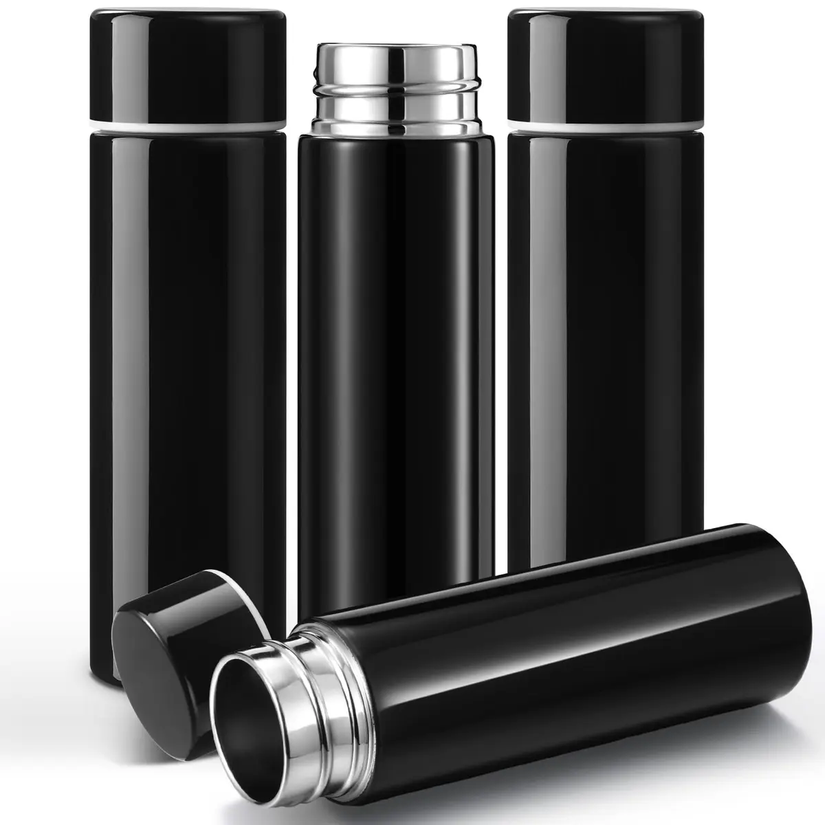 Vesici Black 4 Pack Mini Insulated Water Bottles 130ml (4.4oz) | Pocket-Sized Hydration - main product image