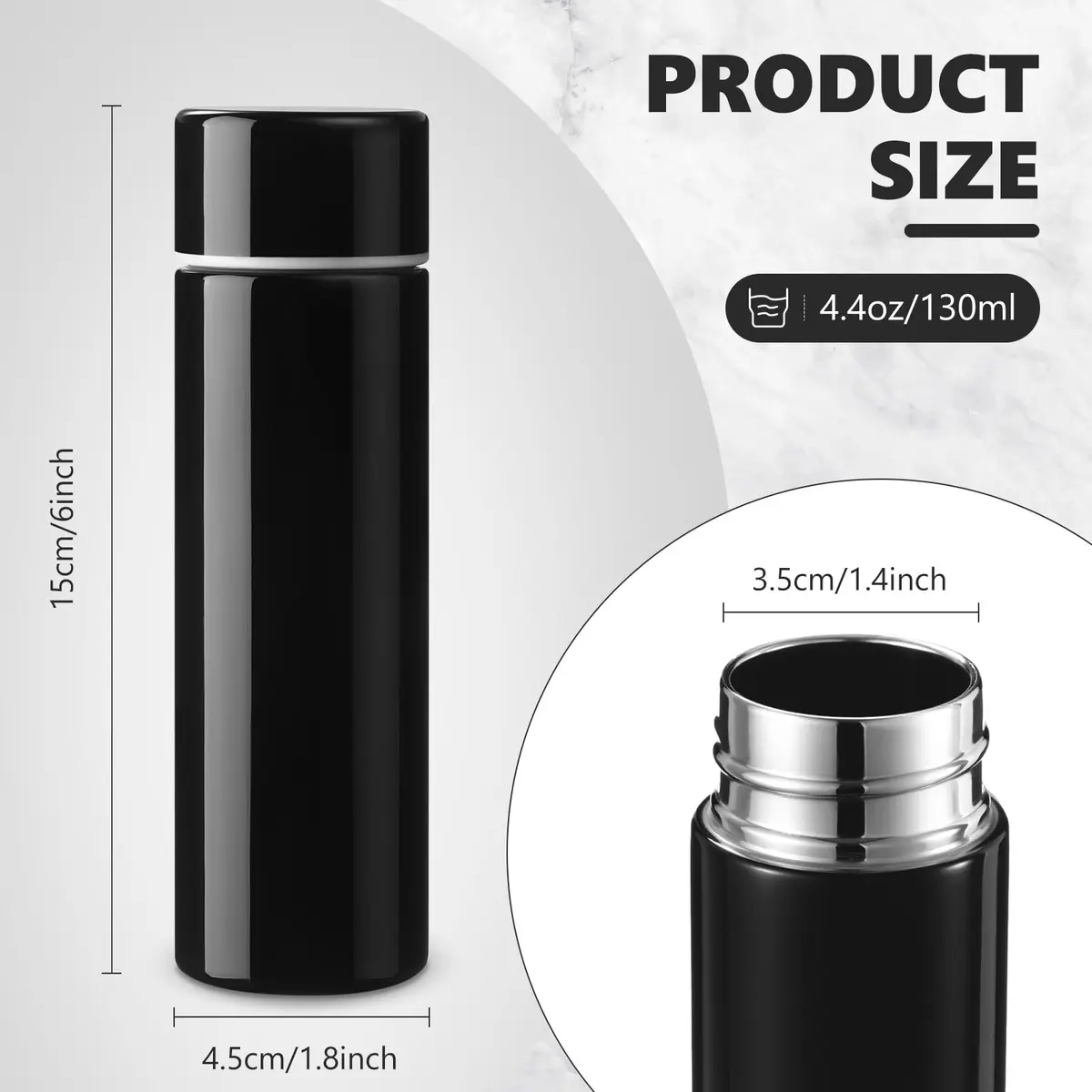 Vesici Black 4 Pack Mini Insulated Water Bottles 130ml (4.4oz) | Pocket-Sized Hydration - view 2