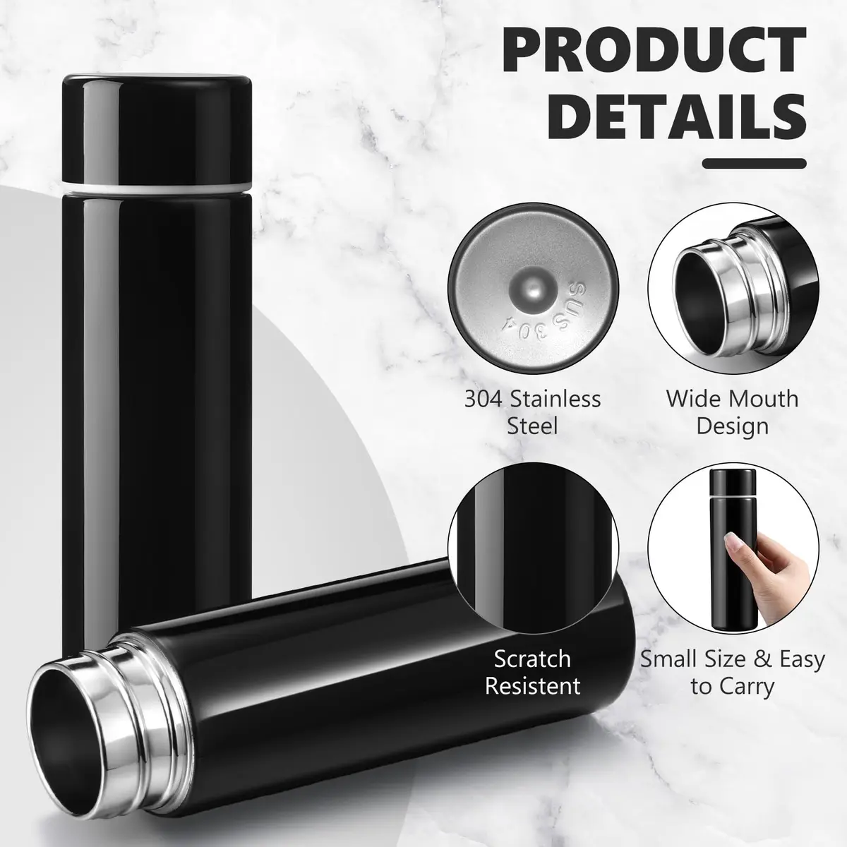 Vesici Black 4 Pack Mini Insulated Water Bottles 130ml (4.4oz) | Pocket-Sized Hydration - view 3