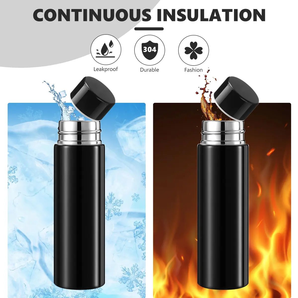 Vesici Black 4 Pack Mini Insulated Water Bottles 130ml (4.4oz) | Pocket-Sized Hydration - view 4