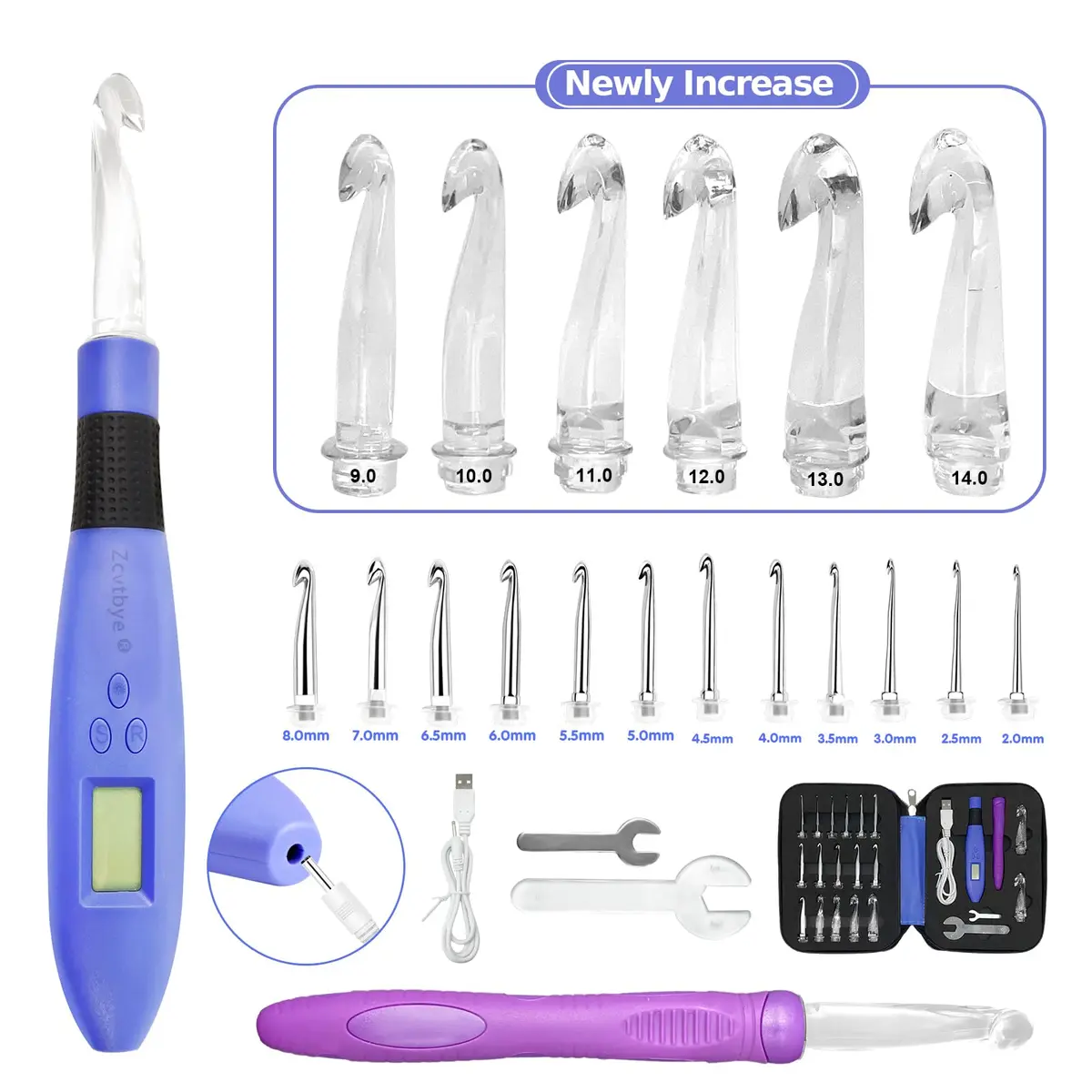 Zcvtbye Light Up Crochet Hooks Set, 18 Sizes with Digital Counters & LED Light | Ergonomic & Rechargeable - view 5