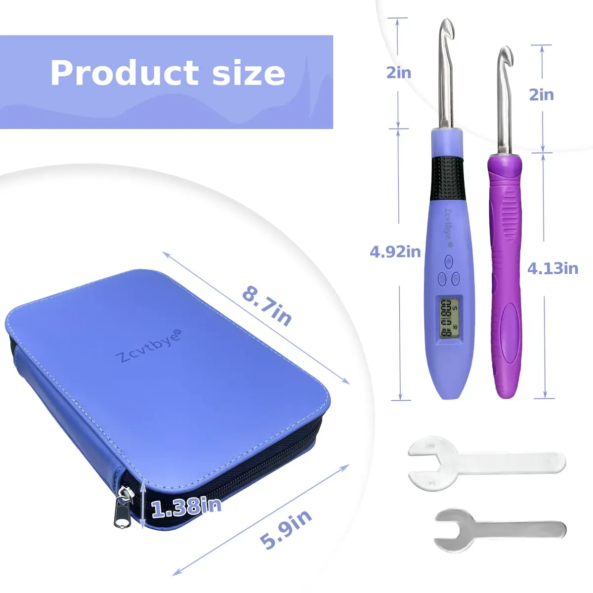 Zcvtbye Light Up Crochet Hooks Set, 18 Sizes with Digital Counters & LED Light | Ergonomic & Rechargeable - view 6